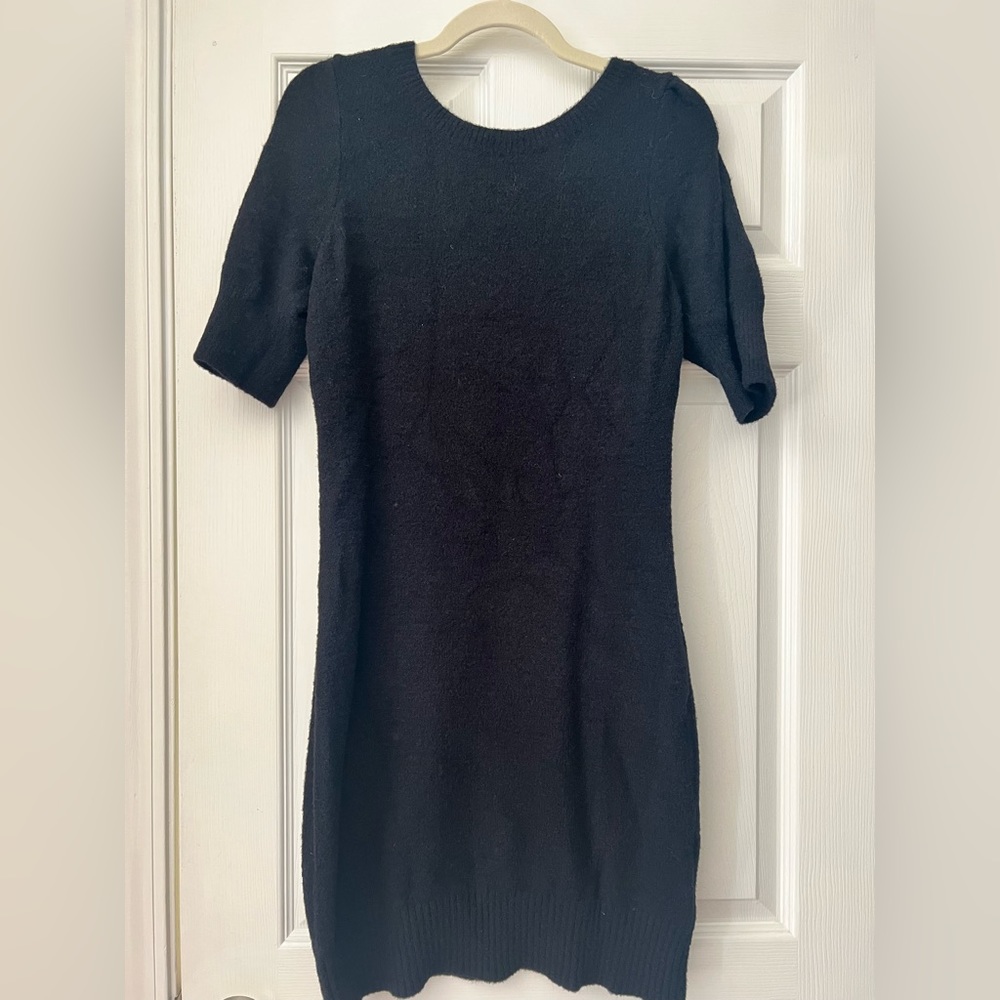 Anthropologie Black Short Sleeve Knit Sweater Mini Dress Size M